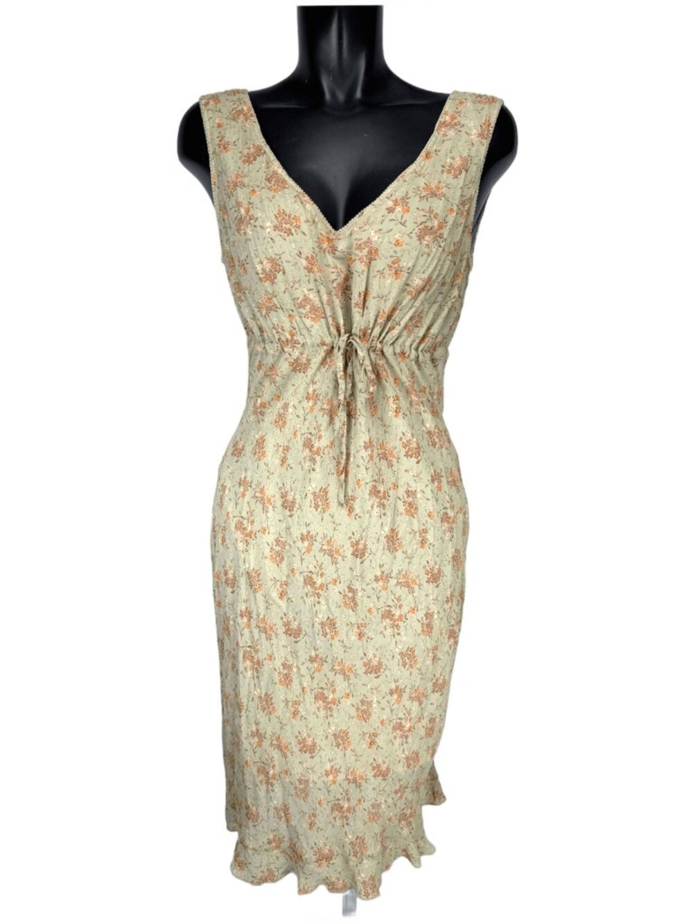 AQUARELLE Floral Print Light Beige Green Dress Size EU 42